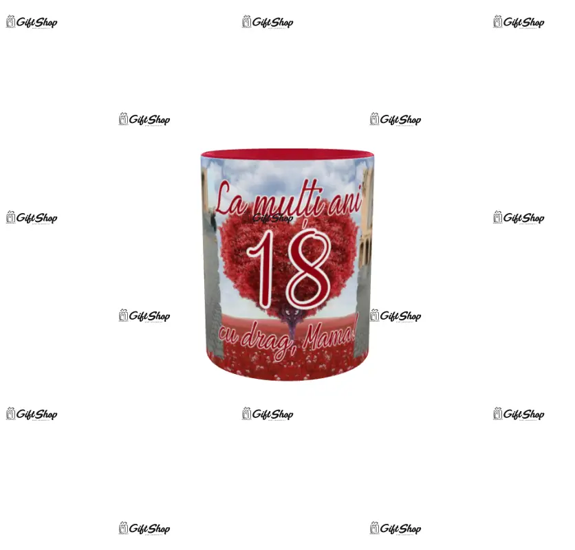 La multi ani 18 cu drag mama, cana din ceramica, 330ml, personalizata cu 2 poze si text model 3375